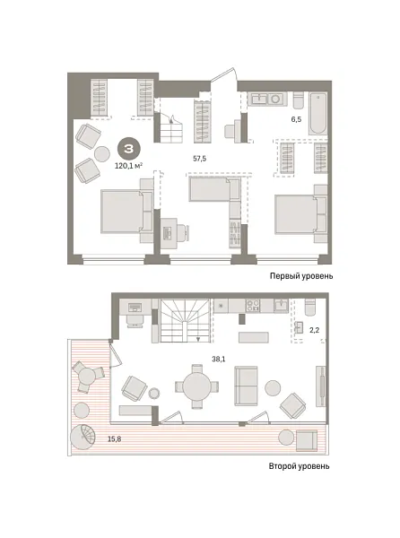 Новая 2-к квартира
 120.1 м² на 5/5 этаже в ЖК «Речной порт» в городе Тюмень 