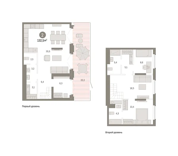 Новая 2-к квартира
 132.5 м² на 1/31 этаже в ЖК «Квартал «Метроном»» в городе Тюмень 