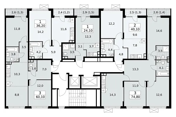 Количество комнат: 3,  59.6 кв.м.