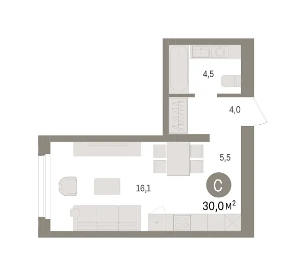 Новая квартира-студия
 30.01 м² на 5/8 этаже в ЖК «Зарека» в городе Тюмень 