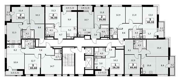 Количество комнат: 3,  60.6 кв.м.