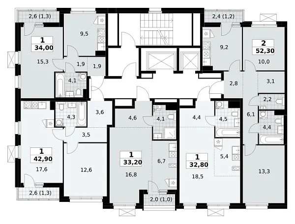 Количество комнат: 1,  42.9 кв.м.