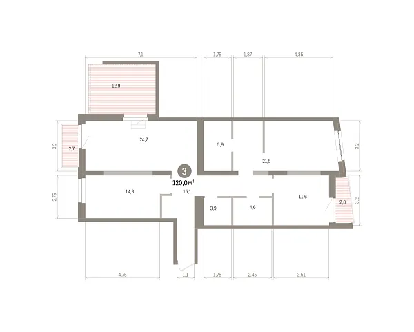 Количество комнат: 3,  120 кв.м.