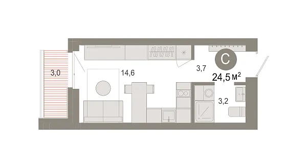 Новая квартира-студия
 24.47 м² на 6/7 этаже в ЖК «Квартал Нефть» в городе Тюмень 