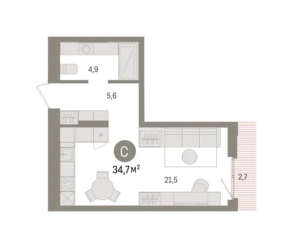 Новая квартира-студия
 34.7 м² на 13/16 этаже в ЖК «Квартал «Траектория»» в городе Тюмень 