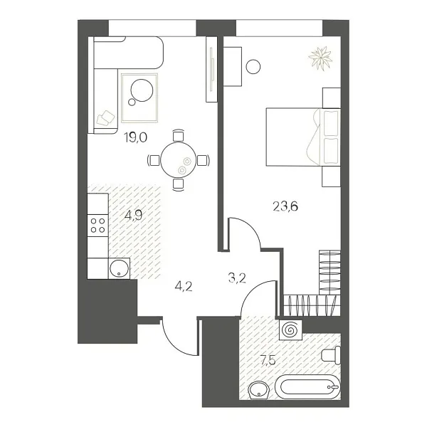 Новая 1-к квартира
 62.5 м² на 6/12 этаже в ЖК «White House» в городе Тюмень 