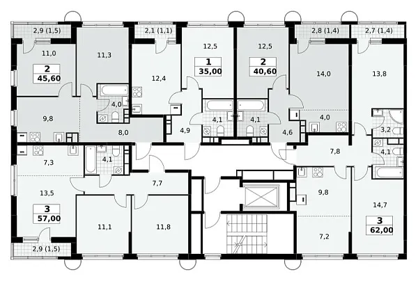 Количество комнат: 3,  57 кв.м.