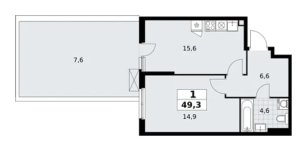 Новая 1-к квартира
 49.3 м² на 2/18 этаже в ЖК «Дзен-кварталы» в городе Тюмень 