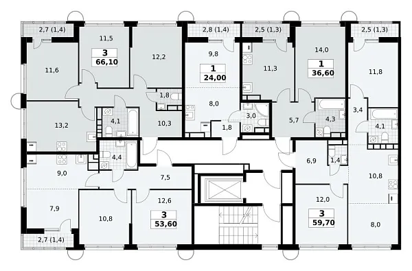 Количество комнат: 3,  53.6 кв.м.