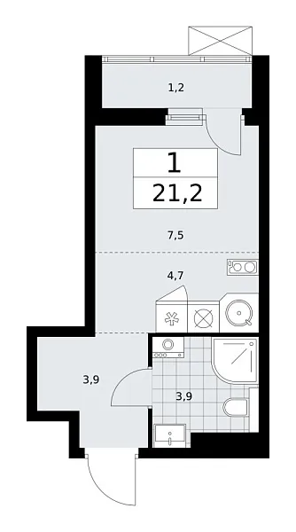 Новая 1-к квартира
 21.4 м² на 15/17 этаже в ЖК «Бунинские кварталы» в городе Тюмень 