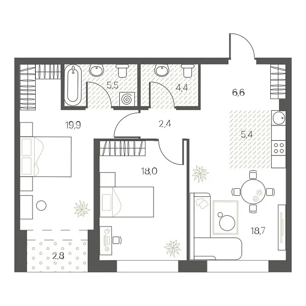 Новая 2-к квартира
 81.1 м² на 3/12 этаже в ЖК «White House» в городе Тюмень 