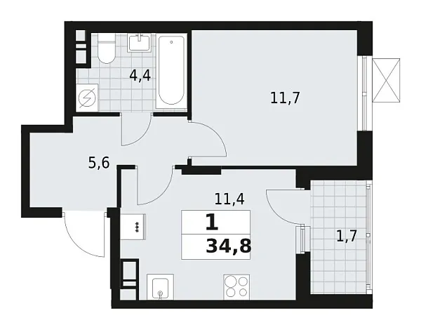 Новая 1-к квартира
 34.8 м² на 9/12 этаже в ЖК «А101 Всеволожск» в городе Тюмень 