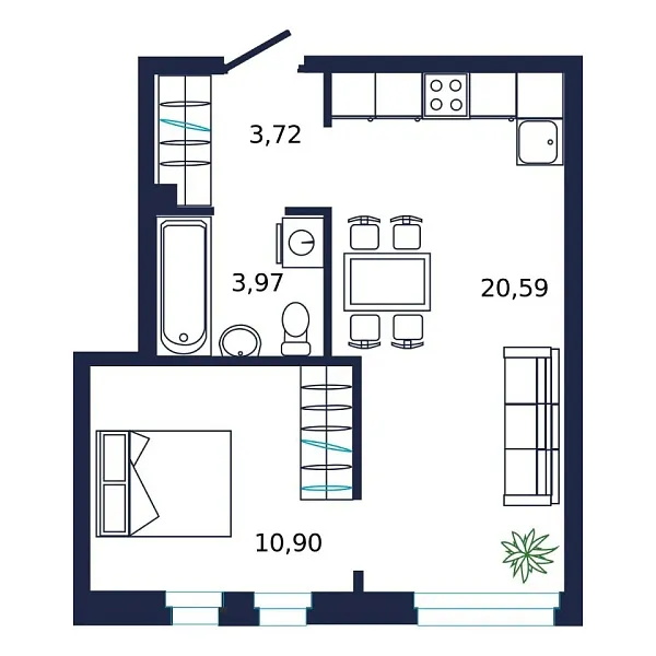 Новая 1-к квартира
 38.5 м² на 5/19 этаже в ЖК «Норден» в городе Тюмень 