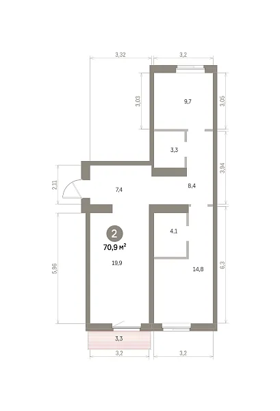 Количество комнат: 2,  70.92 кв.м.