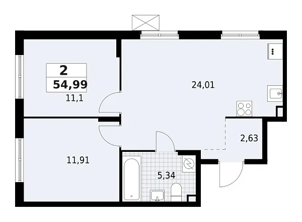 Новая 2-к квартира
 54.99 м² на 2/9 этаже в ЖК «А101 Лаголово» в городе Тюмень 
