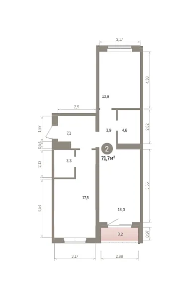 Количество комнат: 2,  71.73 кв.м.