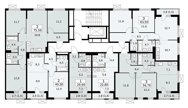 Количество комнат: 3,  56.7 кв.м.