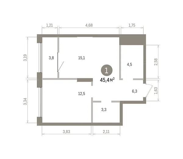 Количество комнат: 1,  45.41 кв.м.