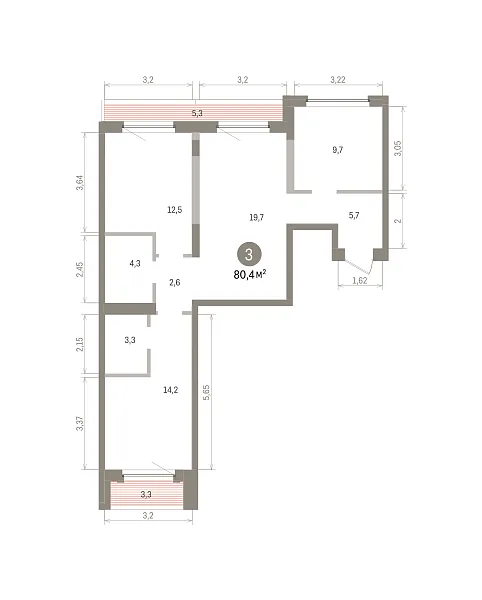 Количество комнат: 3,  80.42 кв.м.