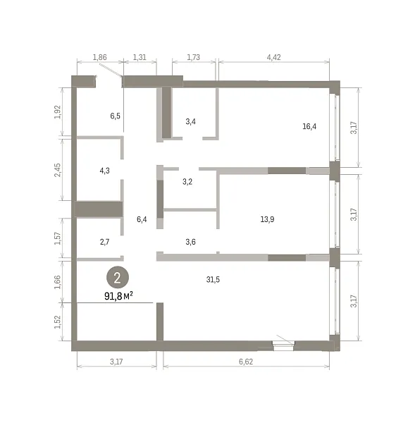 Количество комнат: 2,  91.81 кв.м.