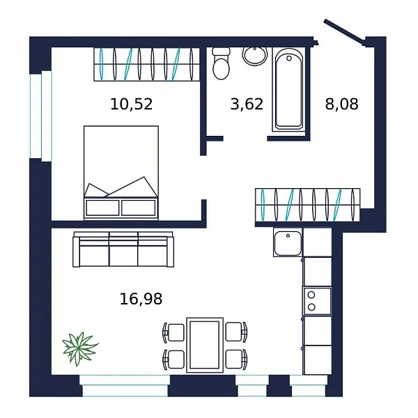 Новая 1-к квартира
 38.1 м² на 2/19 этаже в ЖК «Норден» в городе Тюмень 
