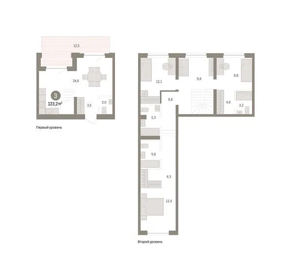 Новая 3-к квартира
 123.2 м² на 2/8 этаже в ЖК «Речной порт» в городе Тюмень 
