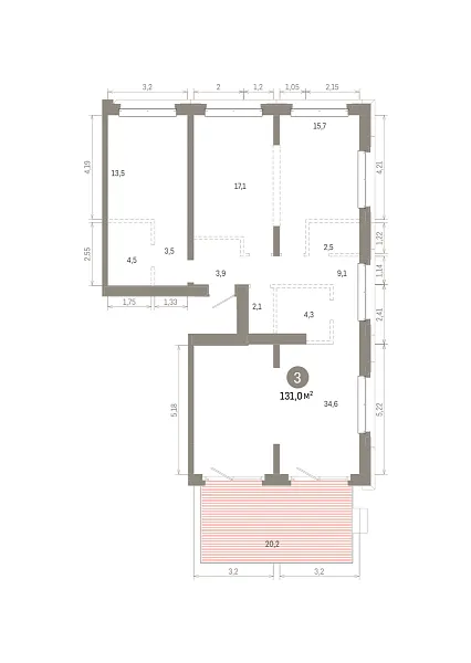 Количество комнат: 3,  130.97 кв.м.