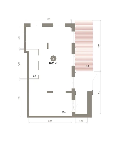 Количество комнат: 2,  107.7 кв.м.