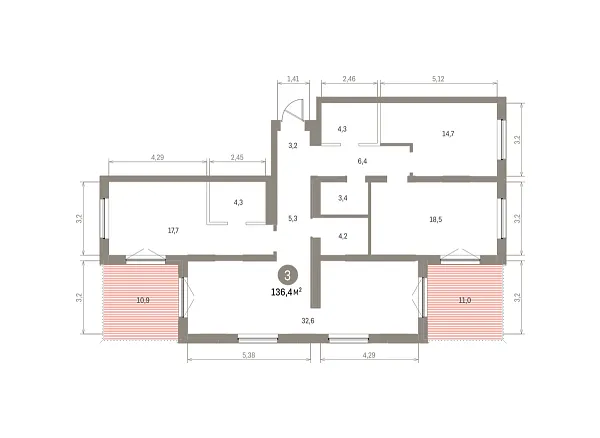 Количество комнат: 3,  136.42 кв.м.