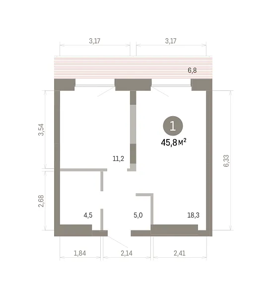 Количество комнат: 1,  45.8 кв.м.