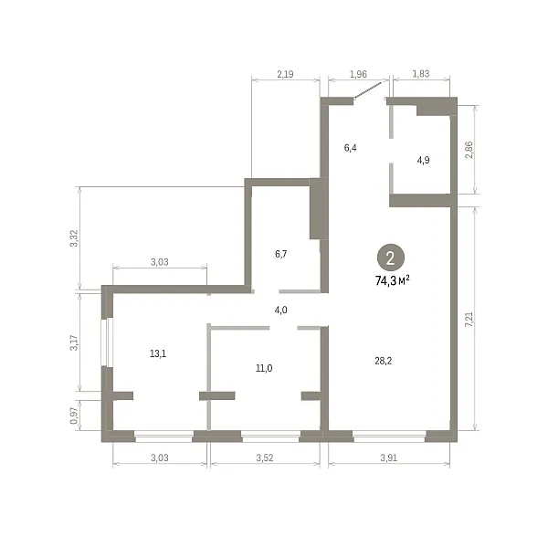 Количество комнат: 2,  74.28 кв.м.