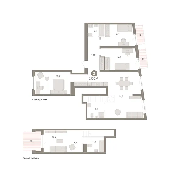 Новая 3-к квартира
 150.2 м² на 3/9 этаже в ЖК «Речной порт» в городе Тюмень 