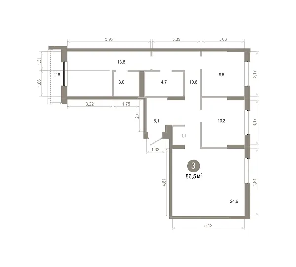Количество комнат: 3,  86.52 кв.м.