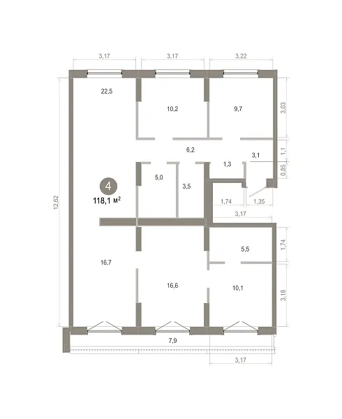 Количество комнат: 4,  118.12 кв.м.