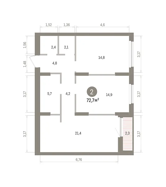 Количество комнат: 2,  72.72 кв.м.
