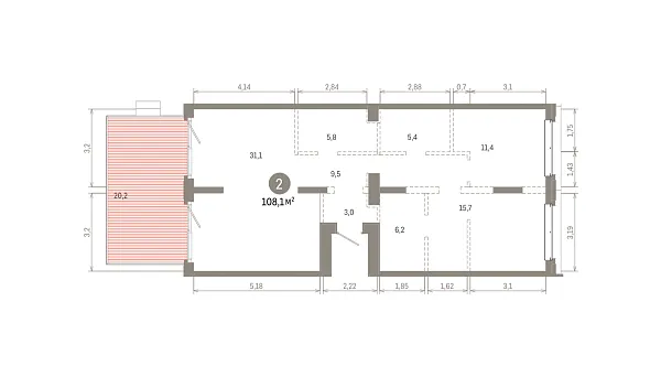 Количество комнат: 2,  108.09 кв.м.