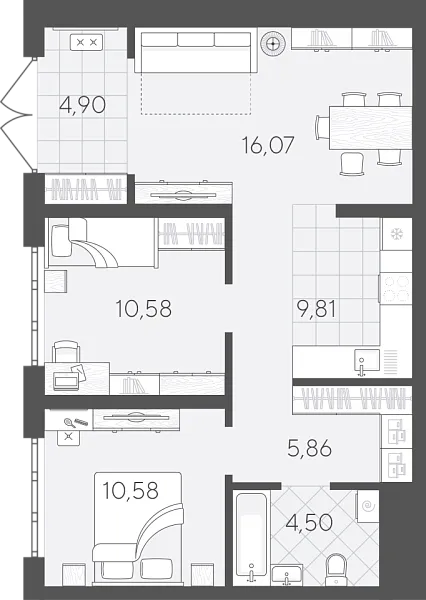 Новая 2-к квартира
 62.3 м² на 1/24 этаже в ЖК «Скандиа. Квартал в Слободе» в городе Тюмень 