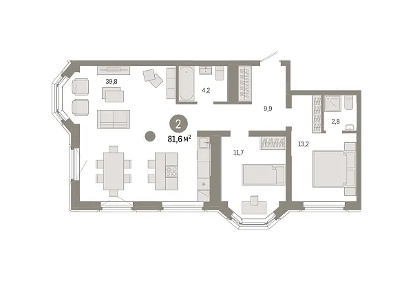 Новая 2-к квартира
 81.6 м² на 19/24 этаже в ЖК «На Некрасова» в городе Тюмень 