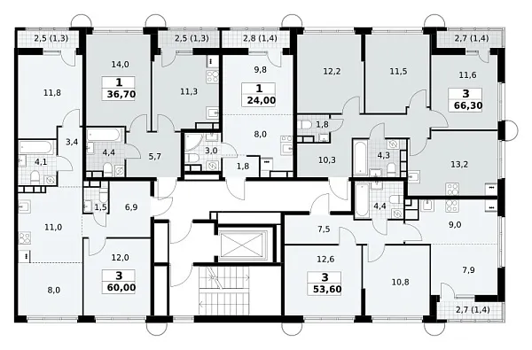 Количество комнат: 3,  53.6 кв.м.
