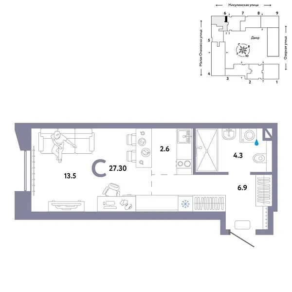 Новая квартира-студия
 27.3 м² на 3/30 этаже в ЖК «Страна.Озёрная» в городе Тюмень 
