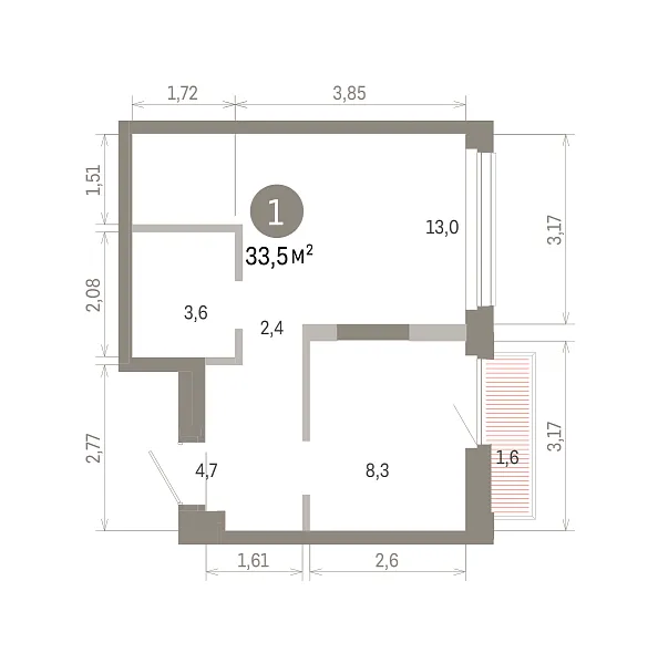 Количество комнат: 1,  33.53 кв.м.