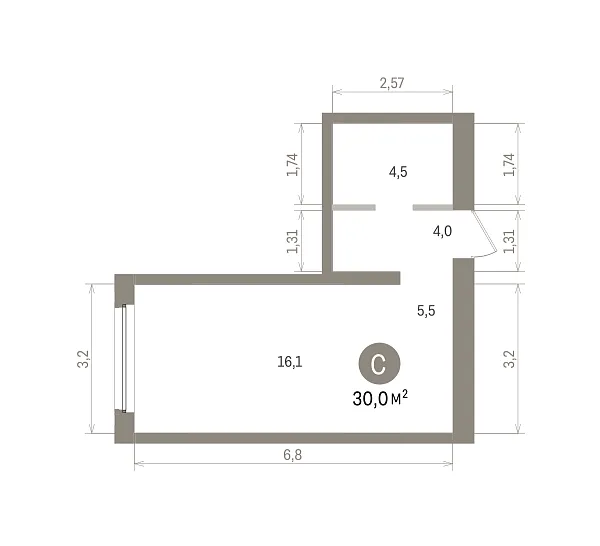 Количество комнат: Студия,  30.01 кв.м.
