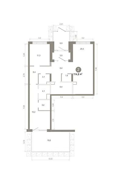 Количество комнат: 2,  114.83 кв.м.