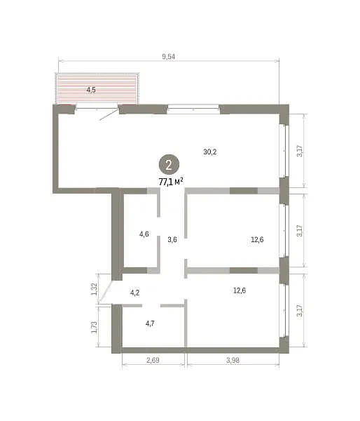 Количество комнат: 2,  77.05 кв.м.