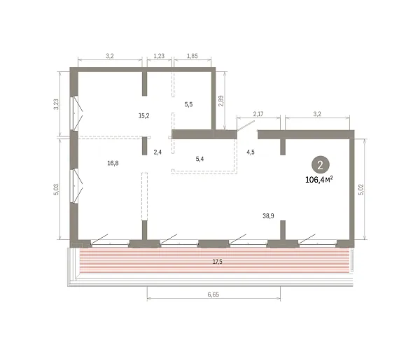 Количество комнат: 2,  106.36 кв.м.