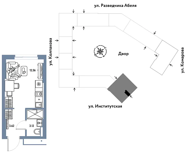 Новая квартира-студия
 19.3 м² на 4/26 этаже в ЖК «Страна.Парковая» в городе Тюмень 