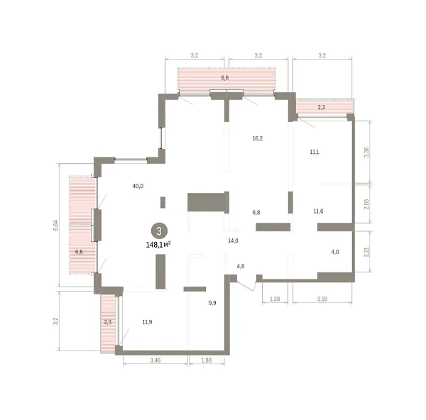 Количество комнат: 3,  148.08 кв.м.