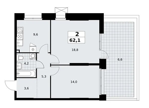 Новая 2-к квартира
 62.1 м² на 2/19 этаже в ЖК «Прокшино» в городе Тюмень 