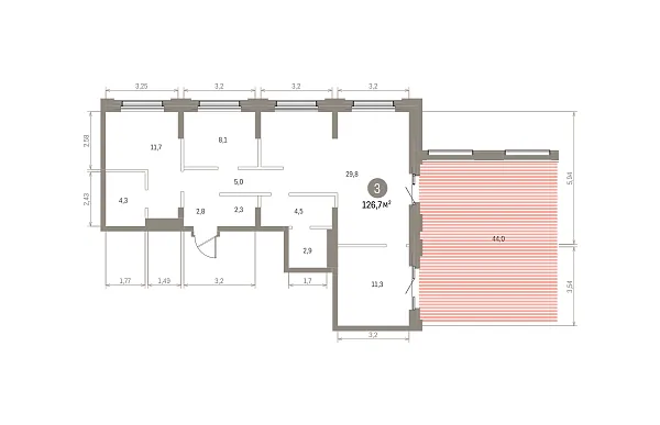 Количество комнат: 3,  126.7 кв.м.
