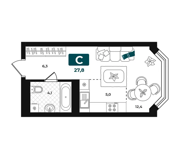 Новая квартира-студия
 27.8 м² на 8/23 этаже в ЖК «Добро» в городе Тюмень 